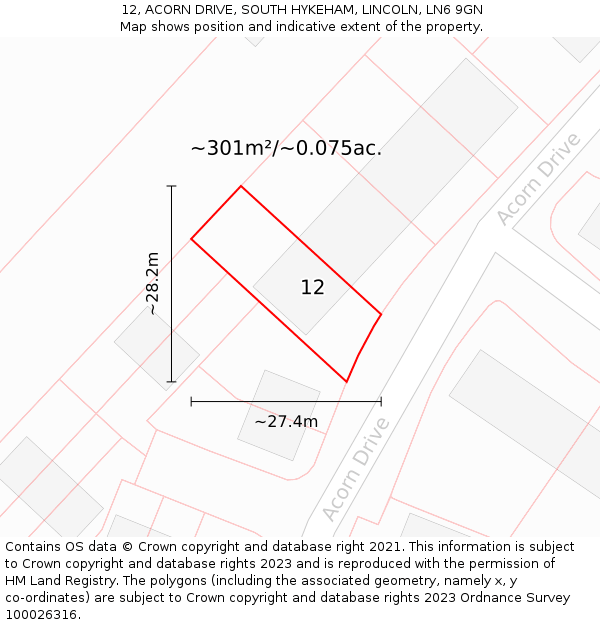 12, ACORN DRIVE, SOUTH HYKEHAM, LINCOLN, LN6 9GN: Plot and title map