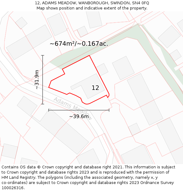 12, ADAMS MEADOW, WANBOROUGH, SWINDON, SN4 0FQ: Plot and title map