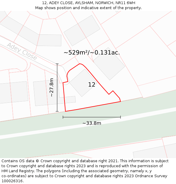 12, ADEY CLOSE, AYLSHAM, NORWICH, NR11 6WH: Plot and title map