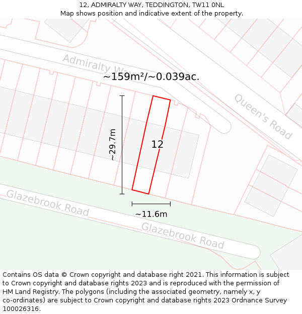 12, ADMIRALTY WAY, TEDDINGTON, TW11 0NL: Plot and title map