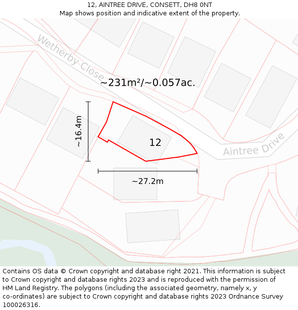 12, AINTREE DRIVE, CONSETT, DH8 0NT: Plot and title map