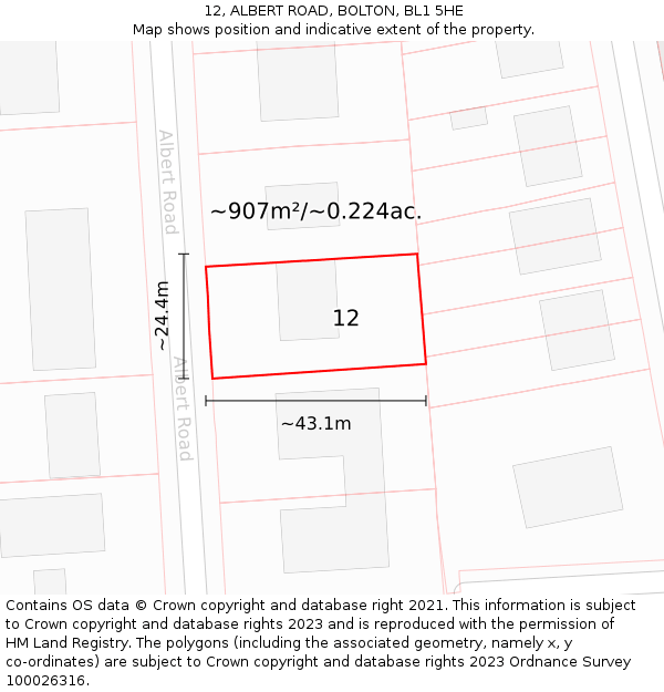 12, ALBERT ROAD, BOLTON, BL1 5HE: Plot and title map