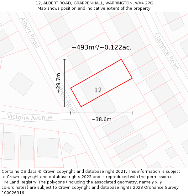 12, ALBERT ROAD, GRAPPENHALL, WARRINGTON, WA4 2PG: Plot and title map