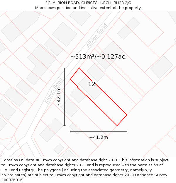 12, ALBION ROAD, CHRISTCHURCH, BH23 2JG: Plot and title map