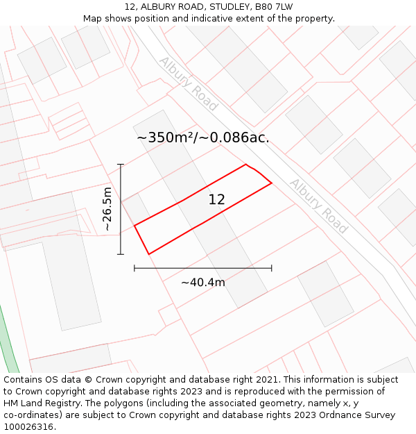 12, ALBURY ROAD, STUDLEY, B80 7LW: Plot and title map