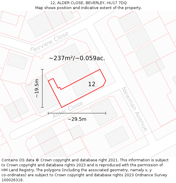 12, ALDER CLOSE, BEVERLEY, HU17 7DQ: Plot and title map