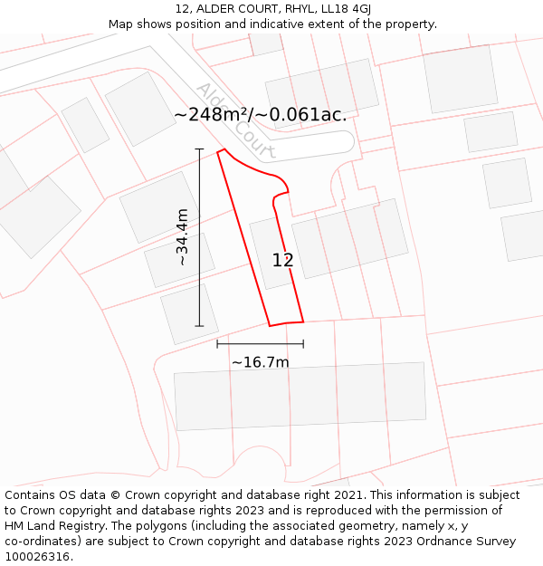 12, ALDER COURT, RHYL, LL18 4GJ: Plot and title map