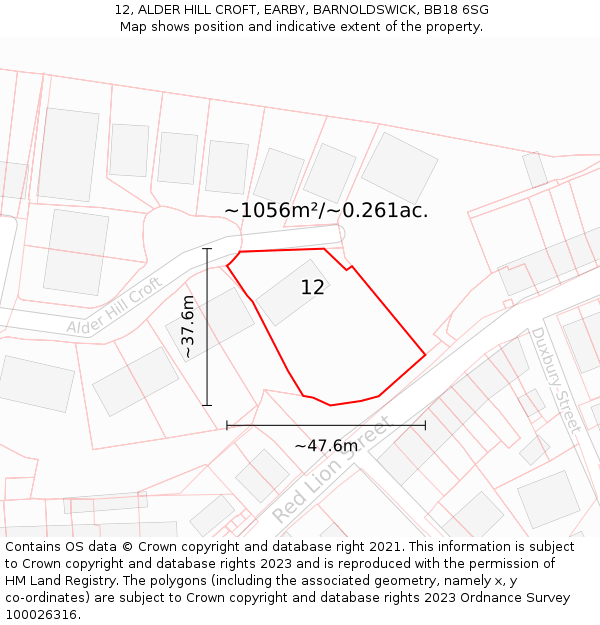 12, ALDER HILL CROFT, EARBY, BARNOLDSWICK, BB18 6SG: Plot and title map