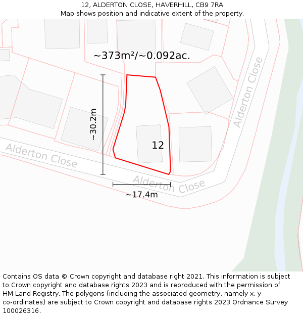 12, ALDERTON CLOSE, HAVERHILL, CB9 7RA: Plot and title map