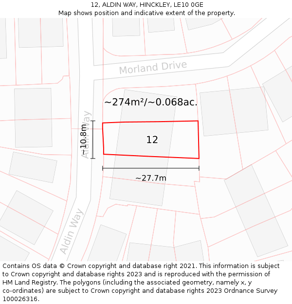 12, ALDIN WAY, HINCKLEY, LE10 0GE: Plot and title map