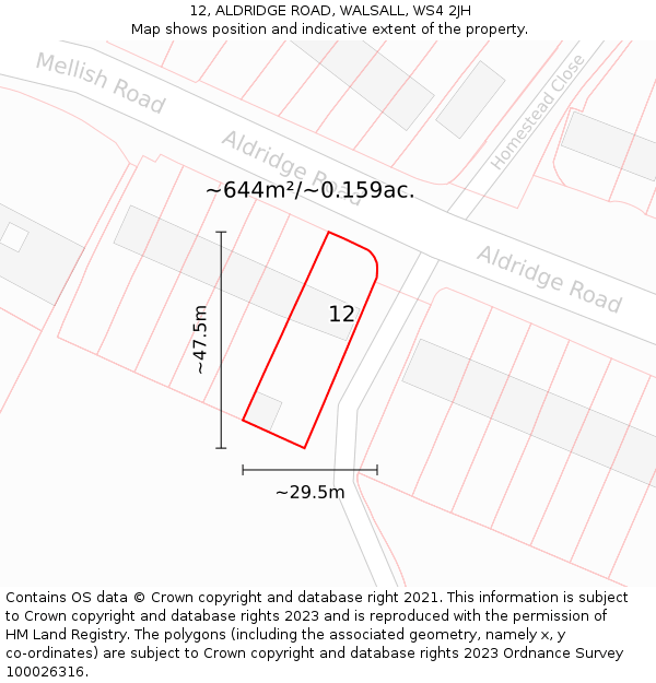 12, ALDRIDGE ROAD, WALSALL, WS4 2JH: Plot and title map