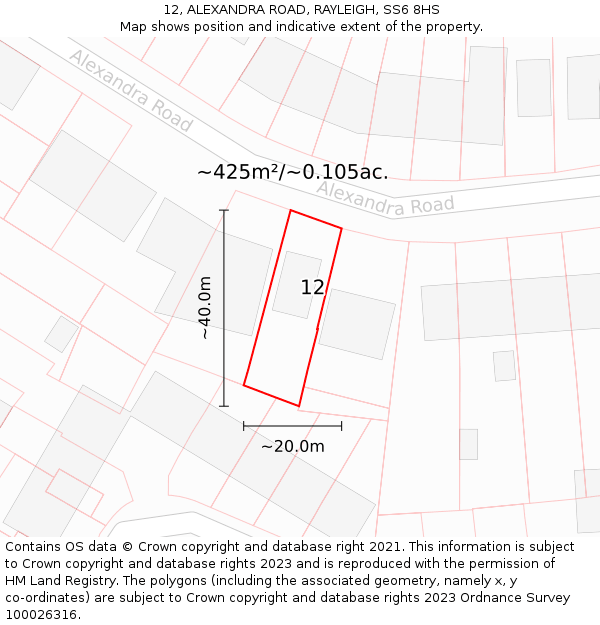 12, ALEXANDRA ROAD, RAYLEIGH, SS6 8HS: Plot and title map