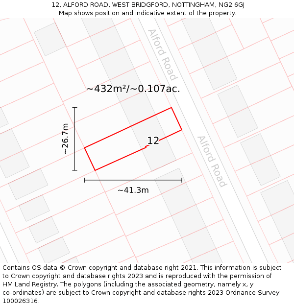 12, ALFORD ROAD, WEST BRIDGFORD, NOTTINGHAM, NG2 6GJ: Plot and title map