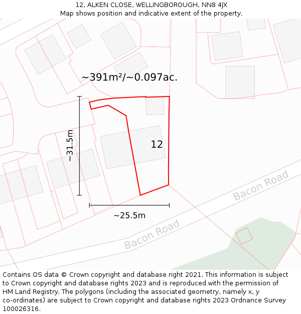 12, ALKEN CLOSE, WELLINGBOROUGH, NN8 4JX: Plot and title map