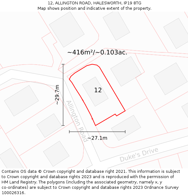 12, ALLINGTON ROAD, HALESWORTH, IP19 8TG: Plot and title map