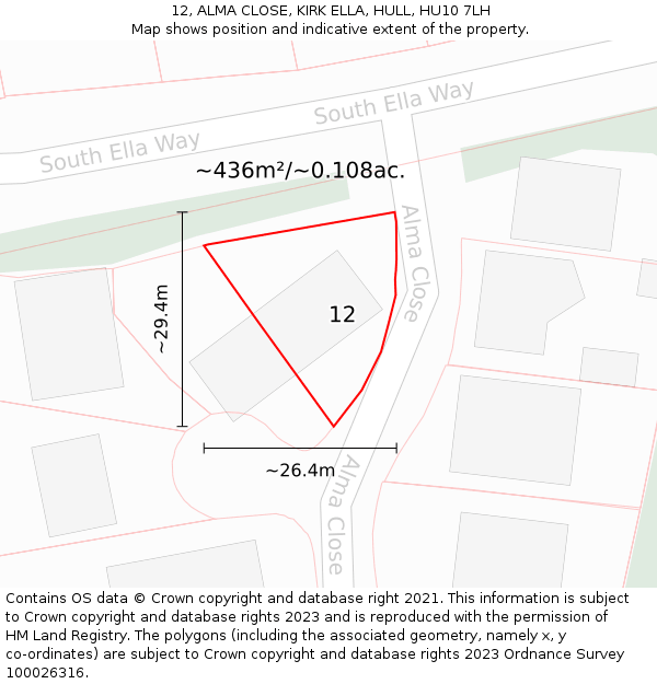 12, ALMA CLOSE, KIRK ELLA, HULL, HU10 7LH: Plot and title map