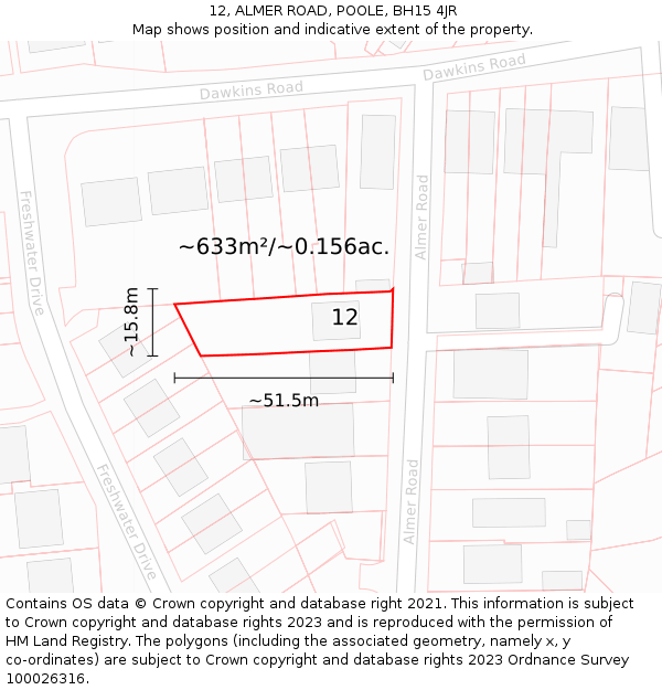 12, ALMER ROAD, POOLE, BH15 4JR: Plot and title map