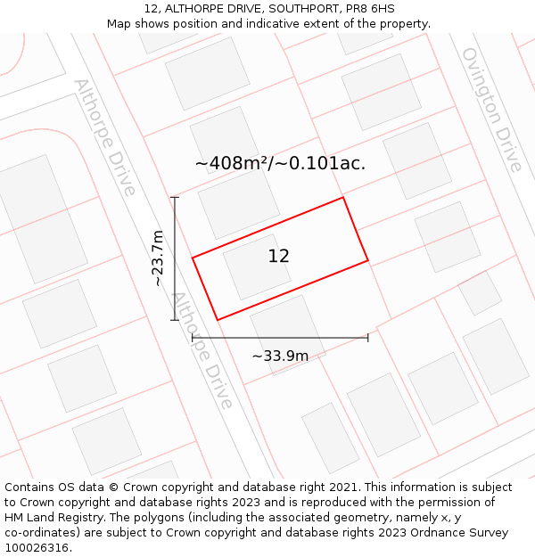 12, ALTHORPE DRIVE, SOUTHPORT, PR8 6HS: Plot and title map