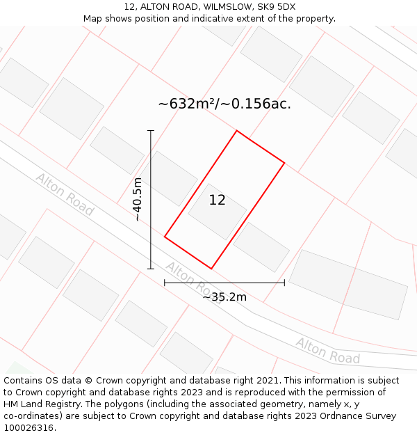 12, ALTON ROAD, WILMSLOW, SK9 5DX: Plot and title map