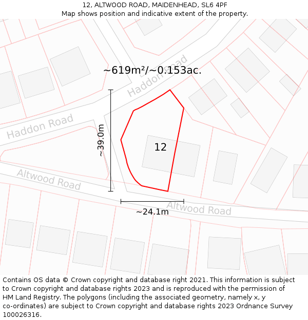 12, ALTWOOD ROAD, MAIDENHEAD, SL6 4PF: Plot and title map