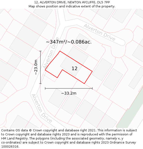 12, ALVERTON DRIVE, NEWTON AYCLIFFE, DL5 7PP: Plot and title map