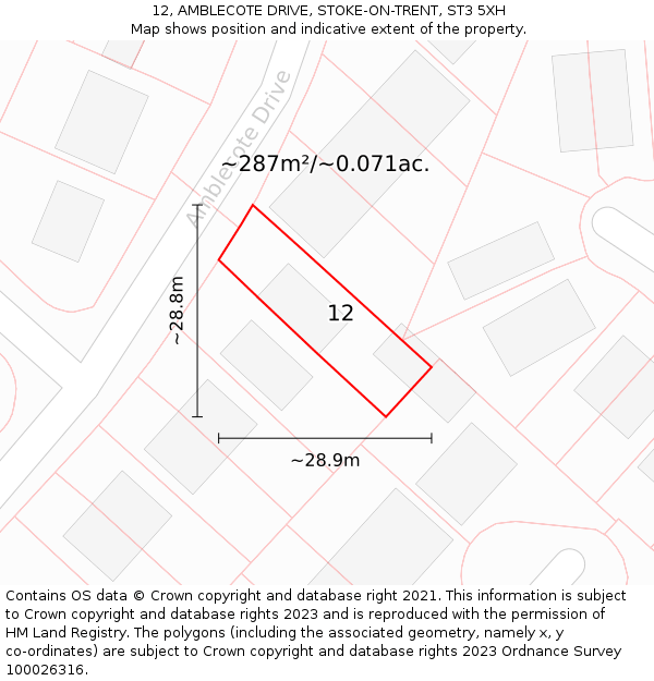 12, AMBLECOTE DRIVE, STOKE-ON-TRENT, ST3 5XH: Plot and title map