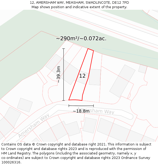 12, AMERSHAM WAY, MEASHAM, SWADLINCOTE, DE12 7PD: Plot and title map