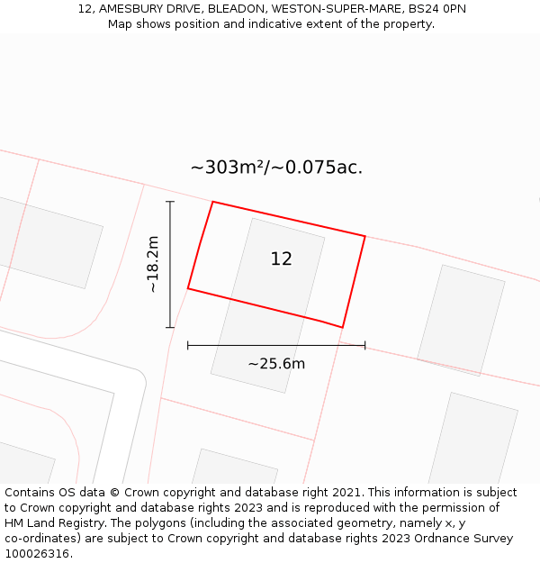 12, AMESBURY DRIVE, BLEADON, WESTON-SUPER-MARE, BS24 0PN: Plot and title map