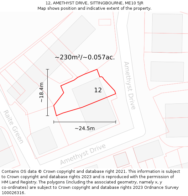 12, AMETHYST DRIVE, SITTINGBOURNE, ME10 5JR: Plot and title map