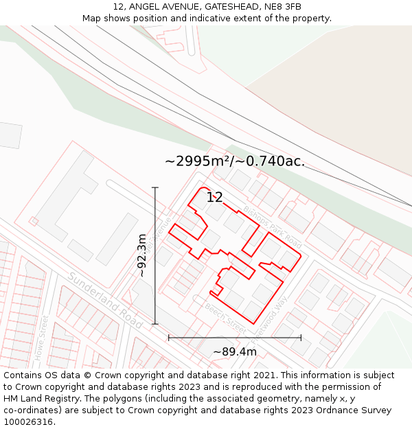 12, ANGEL AVENUE, GATESHEAD, NE8 3FB: Plot and title map