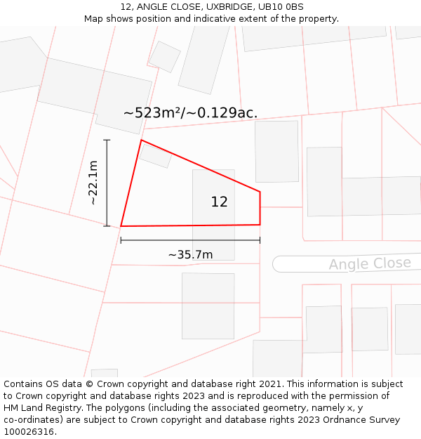 12, ANGLE CLOSE, UXBRIDGE, UB10 0BS: Plot and title map