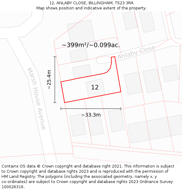 12, ANLABY CLOSE, BILLINGHAM, TS23 3RA: Plot and title map