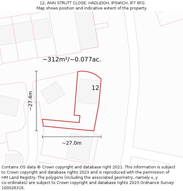 12, ANN STRUTT CLOSE, HADLEIGH, IPSWICH, IP7 6FG: Plot and title map