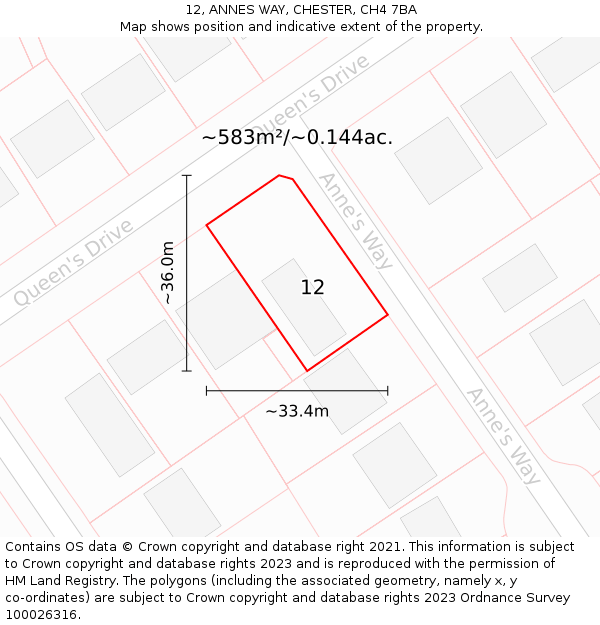 12, ANNES WAY, CHESTER, CH4 7BA: Plot and title map