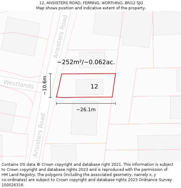 12, ANSISTERS ROAD, FERRING, WORTHING, BN12 5JG: Plot and title map