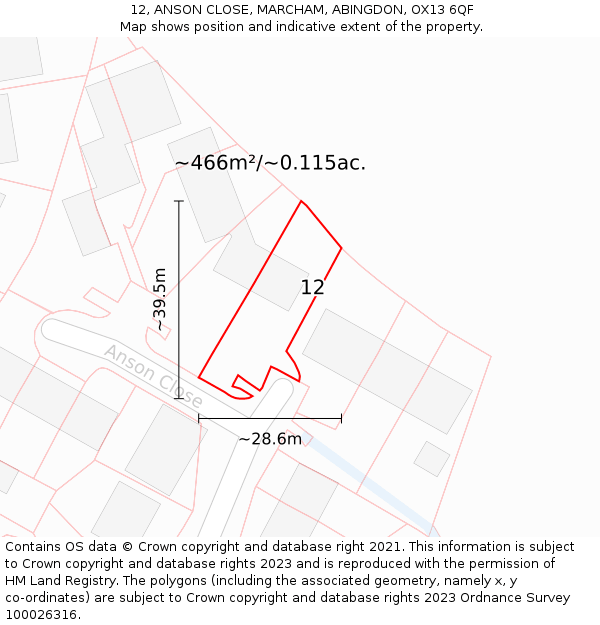 12, ANSON CLOSE, MARCHAM, ABINGDON, OX13 6QF: Plot and title map