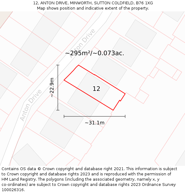 12, ANTON DRIVE, MINWORTH, SUTTON COLDFIELD, B76 1XG: Plot and title map