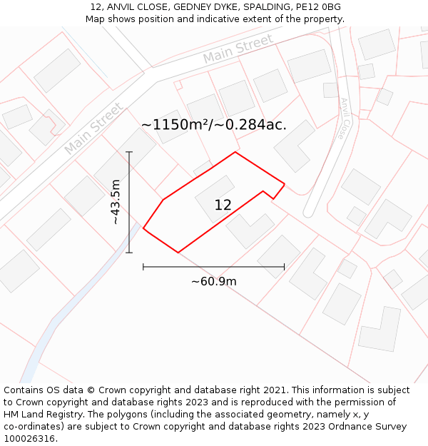 12, ANVIL CLOSE, GEDNEY DYKE, SPALDING, PE12 0BG: Plot and title map