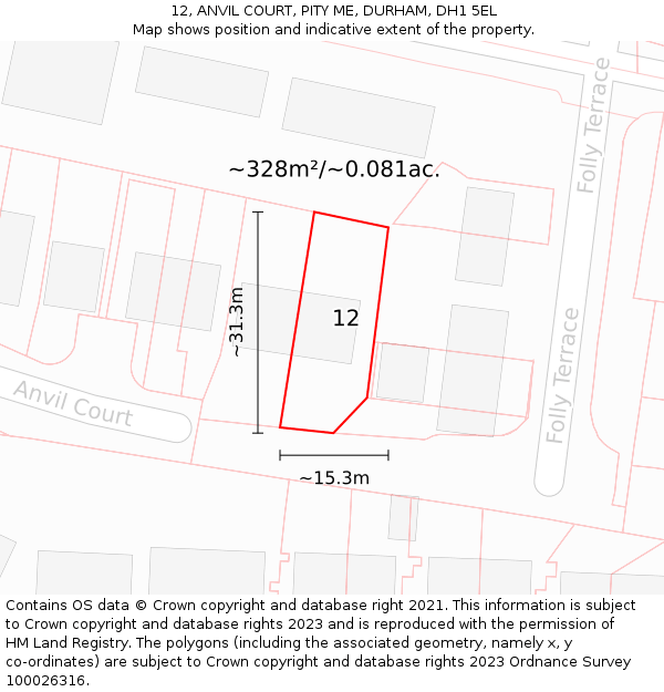 12, ANVIL COURT, PITY ME, DURHAM, DH1 5EL: Plot and title map