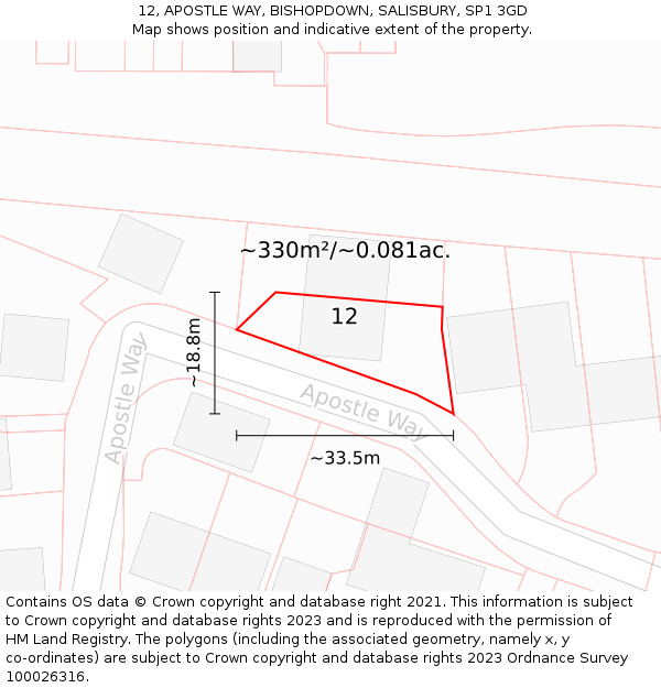 12, APOSTLE WAY, BISHOPDOWN, SALISBURY, SP1 3GD: Plot and title map