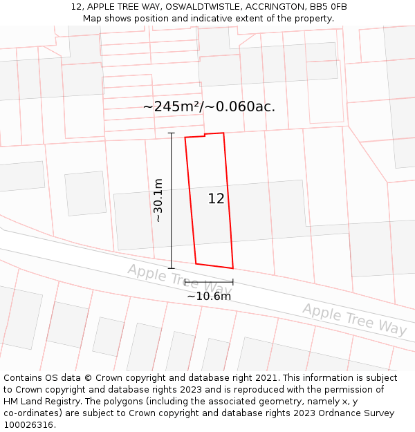 12, APPLE TREE WAY, OSWALDTWISTLE, ACCRINGTON, BB5 0FB: Plot and title map