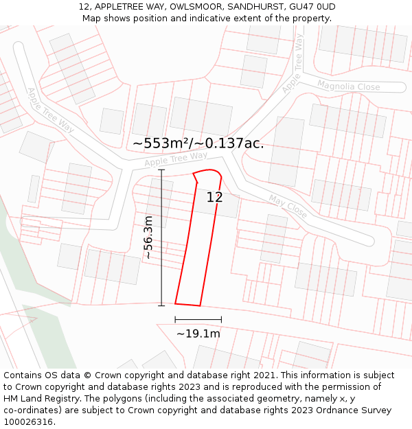 12, APPLETREE WAY, OWLSMOOR, SANDHURST, GU47 0UD: Plot and title map