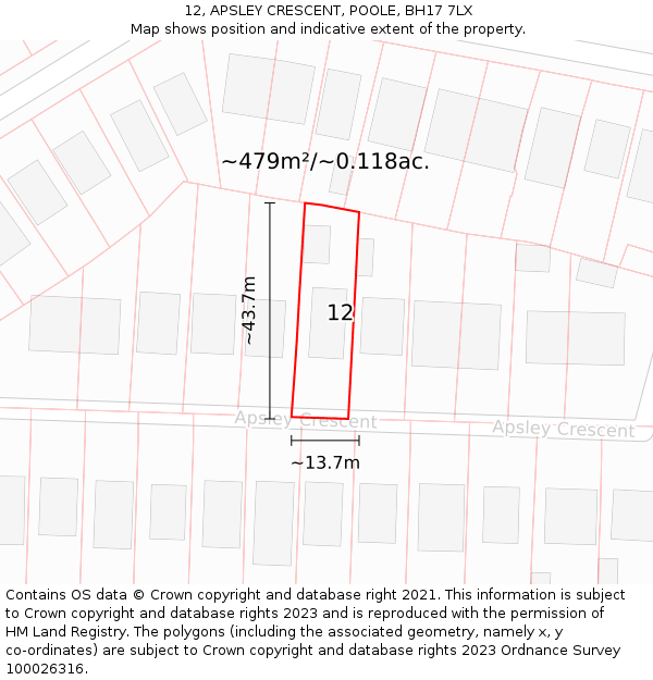 12, APSLEY CRESCENT, POOLE, BH17 7LX: Plot and title map