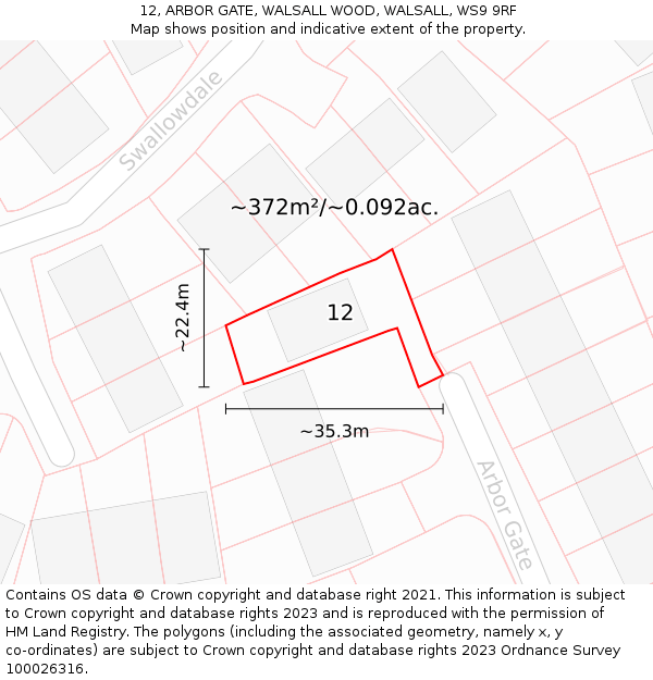 12, ARBOR GATE, WALSALL WOOD, WALSALL, WS9 9RF: Plot and title map