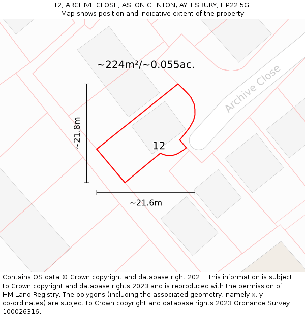 12, ARCHIVE CLOSE, ASTON CLINTON, AYLESBURY, HP22 5GE: Plot and title map