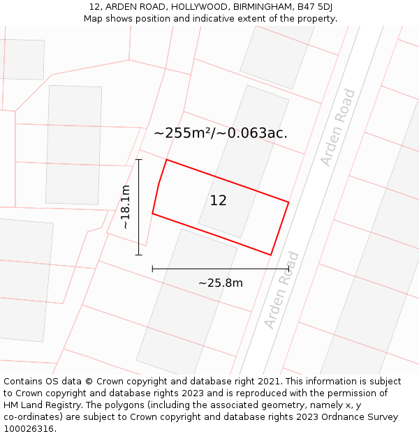12, ARDEN ROAD, HOLLYWOOD, BIRMINGHAM, B47 5DJ: Plot and title map