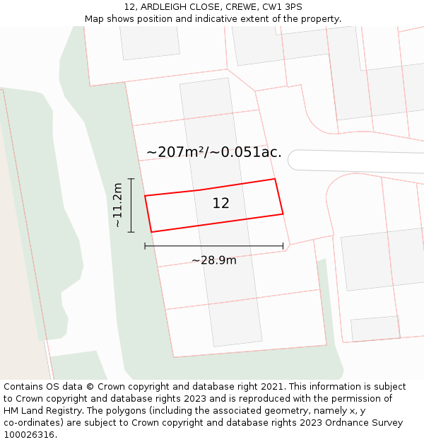 12, ARDLEIGH CLOSE, CREWE, CW1 3PS: Plot and title map