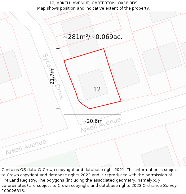 12, ARKELL AVENUE, CARTERTON, OX18 3BS: Plot and title map