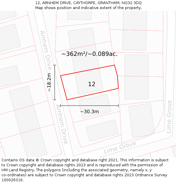 12, ARNHEM DRIVE, CAYTHORPE, GRANTHAM, NG32 3DQ: Plot and title map