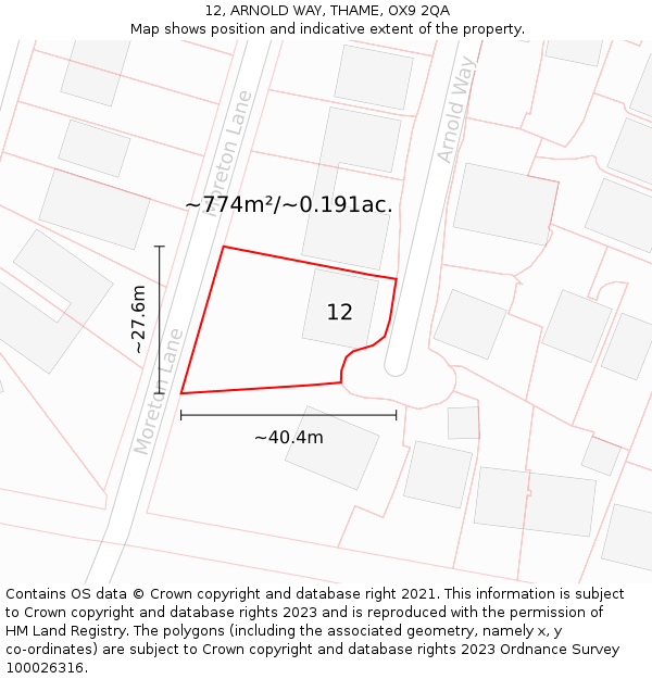 12, ARNOLD WAY, THAME, OX9 2QA: Plot and title map